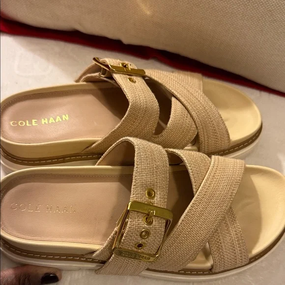 Cole Haan Fraya Slide Sandals with Gold Buckle - Picture 3 of 10